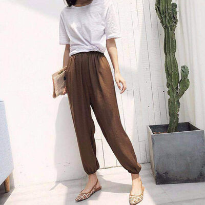

Loose Casual Solid Color Women Ankle-length Pants Fashion Trend Mid Waist Thin Harem Pants Bloomers
