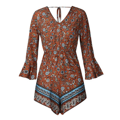 

Starmoon Women Summer Print Short Sleeve V-Neck Casual Rompers Jumpsuit