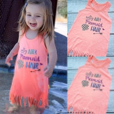 

Little Mermaid Toddler Baby Girl Kids Summer Sleeveless Pink Party Dress Sundress