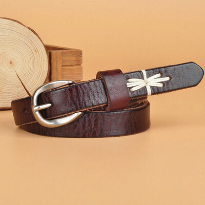

Womens leather thin belt Korean version of the wild denim retro handmade woven boutique washed leather soft