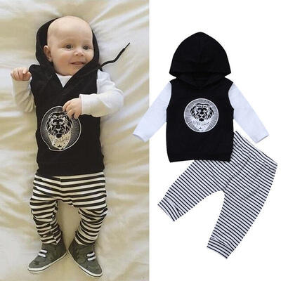 

0-18Months Newborn Infant Baby Boy Lion Hoodies TopsStriped Pants Outfits Set