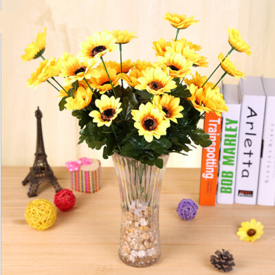 

Artificial Fake 7 Heads Sunflower Flower Bouquet Wedding Party Bridal Simulation Leaves Flower Photography Props