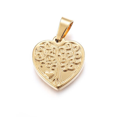 

304 Stainless Steel Pendants Large Hole Pendants Heart with Tree Golden 18x17x3mm Hole 7x4mm
