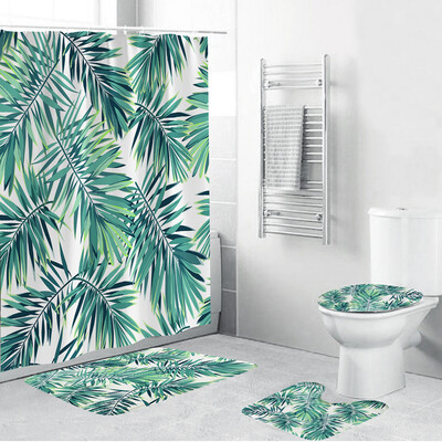 

〖Follure〗4PCS Non Slip Toilet Polyester Cover Mat Set Bathroom Shower Curtain