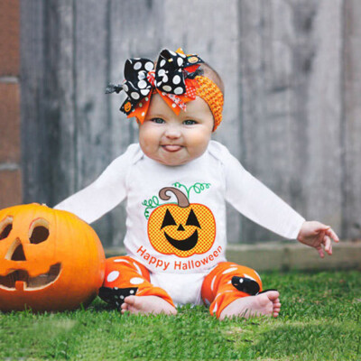 

Infant Toddler Baby Girls Boys Pumpkin Romper Party Halloween Clothes Jumpsuit