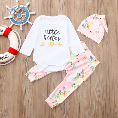 

Newborn Infant Baby Girl Letter Romper Tops Floral Pants Hat Outfits Set Clothes