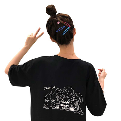 

Villain Cartoon Letter print T-shirt New Summer Women Harajuku Cute People Graphic Cool Tee Tops