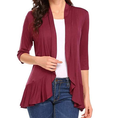

Casual Women Loose 34 Sleeves Open Front Cardigan Pure Color Autumn Coat
