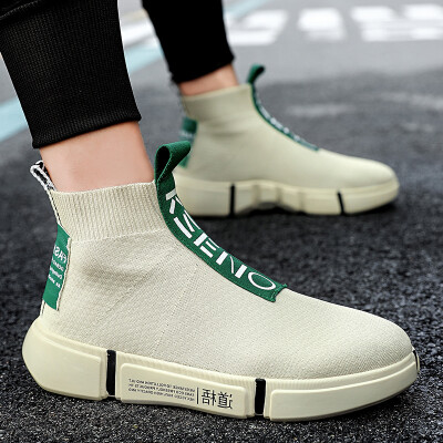 

Autumn Korean version of mens high-top casual canvas shoes Mens summer socks climax shoes