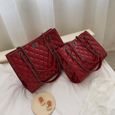 

Big bag female new tide shoulder bag Korean version of the Tote bag portable bag Lingge chain bag package tide