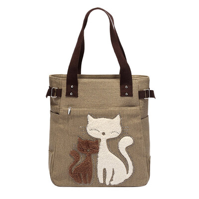

Canvas Cat Single Shoulder Storage Bag Grocery Pouch Shopping Travel Handbag