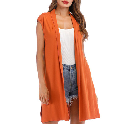 

Toponeto Fashion Summer Women Sleeveless Soild Slim Body Pure color Medium Long Coat