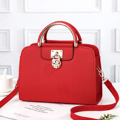 

Womens Fashion PU Leather Handbags Round Metal Handle Bas Top Quality Leather Crossbody Bags Female Elegant Solid Soulder Bags
