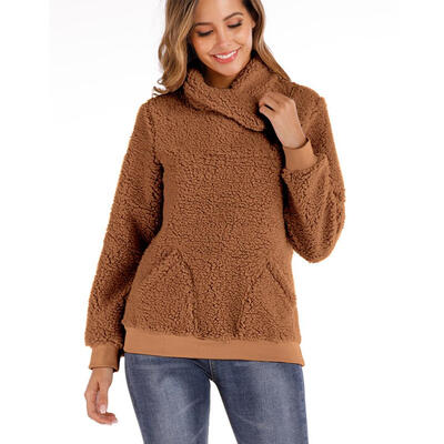 

Women Autumn High Collar Pure Color Zipper Thickened Sweatshirt Warm Coat