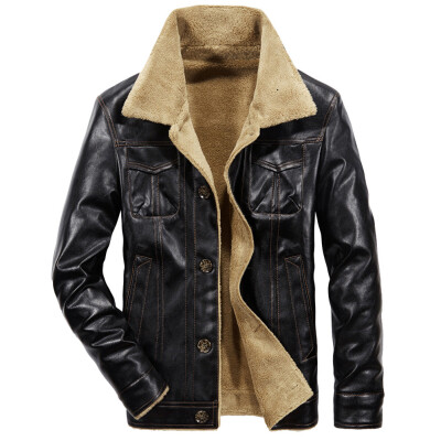 

Gobestart Fashion Mens Autumn Winter Casual Pocket Button Thermal Leather Jacket Top Coat