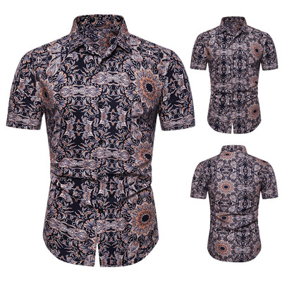 

Toponeto Fashion Mens Casual Button Print Hawaii Print Beach Short Sleeve Top Blouse