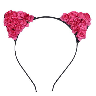 

Beauty Fashion Women Baby Girls Rose Flower Cat Ears Headband Hairband Hair Hoop Cosplay Xmas Halloween Party