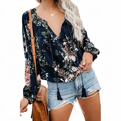 

Printed Shirt Womens Womens Round Neck Long Sleeve Loose Retro Top