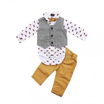 

Fashion Kids Baby Boys Formal Suit Waistcoat Bodysuit Pants 3pcs sets Cute Gentleman Baby Outwear