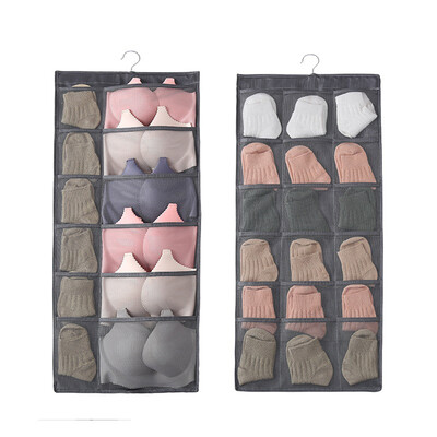 

Double Sided Hanging Closet Dual-Sided Hanging Organizer Storage Bag for Bra Clothes Socks 30 Mesh Pockets Grey