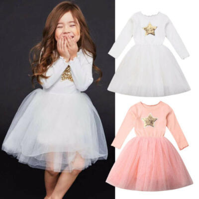 

UK Girls Bridesmaid Dress Baby Star Kid Party Tulle Skirt Wedding Dress Princess