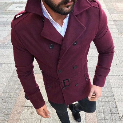 

Mens Casual Business Coat Lapel Long Sleeve Warm Double-breasted Slim Outwear