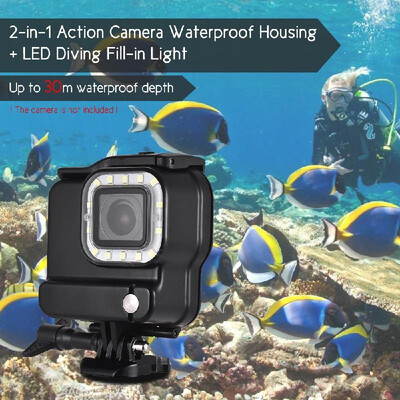 

2-in-1 Action Camera Waterproof Housing LED Diving Fill-in Light 14pcs LEDs 3 Lighting Modes 300LM Underwater 30m with Rechargea