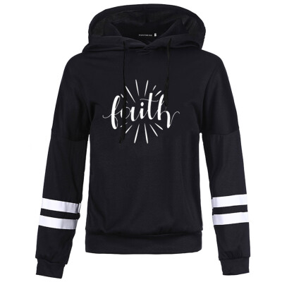 

Fashion Women Hoody Faith Letter Printed Hooded Sweatshirt Casual Long Sleeve Hoodie Pullovers Tops