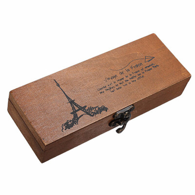 

Retro Eiffel Tower Pen Pencil Case Holder Stationery Storage Wooden Box