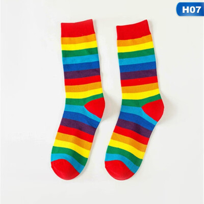 

Fashion Women Cotton Socks Rainbow Stripe Long tube socks