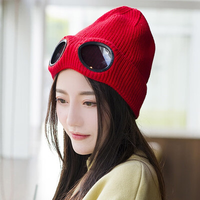 

Neutral Style Knitted Winter Goggle With Fashion Goggles Chunky Beany Hat