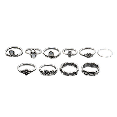 

Retro RingsPopular European Retro Exaggerated Texture Combination Carved Joker Twist Flowers Ring Fashion Gemstone Rings