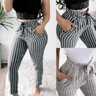 

Womens High Waist Casual Ruffles Flare Long Pants Ladies Pencil Trousers US