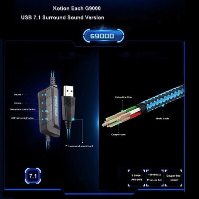 

KOTION EACH G9000 Gaming Headphone USB 71 Surround Sound Version Game Gaming Headset Noise Cancellation Earphone w Mic LED Ligh