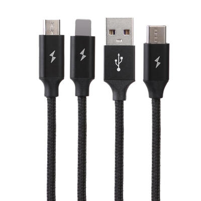 

3 in 1 12m Charging Cable 8PinMicro USB Type-C for iOS Android Phone