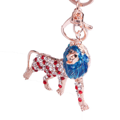 

Alloy ferocious lion blue bag with diamond keychain