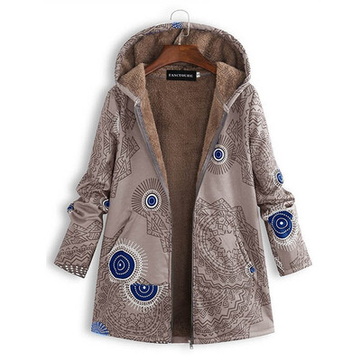 

Women Winter Warm Fleece Lined Hooded Jacket Parka Floral Coat Jacket Outwear
