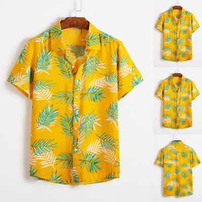 

Toponeto Mens Multi Color Lump Chest Button Short Sleeve Round Hem Loose Shirts Blouse