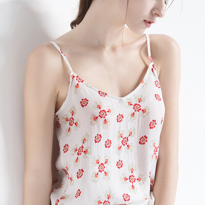 

CANVAUS Summer Women Straight Loose Slim Sexy Floral Print O-Neck Sleeveless Tanks Top Camisole Underwear CS7009D