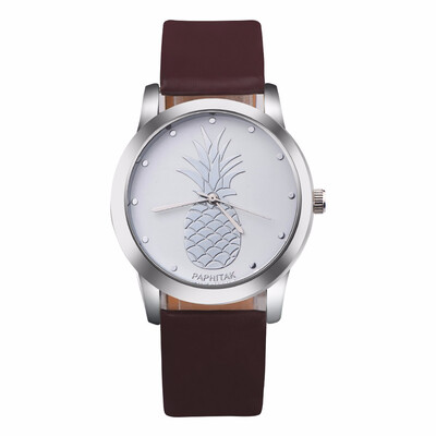 

New Womens Pineapple Leather Band Analog Quartz Watch Ladies Rose Gold Dial Casual Female Sport Watches montre femme Clock 533