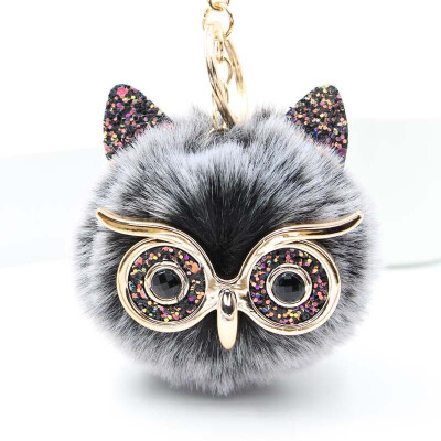 

Free Shipping Glasses Owel Charms Plush Phone Case Straps Rabbit Fur Like Key Chain Owels Poms Ball Pendant Keychains Car Keyring