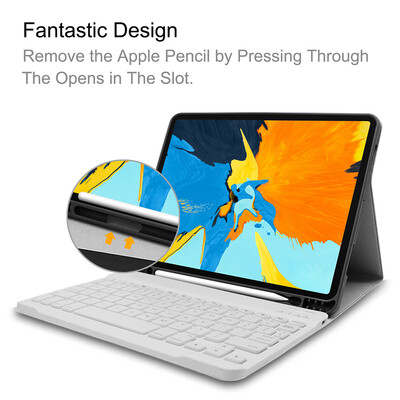 

BT Wireless Keyboard Case Cover Protective Case Portable Keyboard for iPad Pro 11White-Grey
