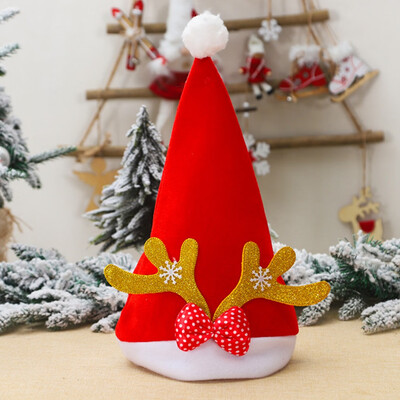 

Lovely Christmas Plush Pom Soft Santa Claus Hat With Antlers Velvet Adult Hats