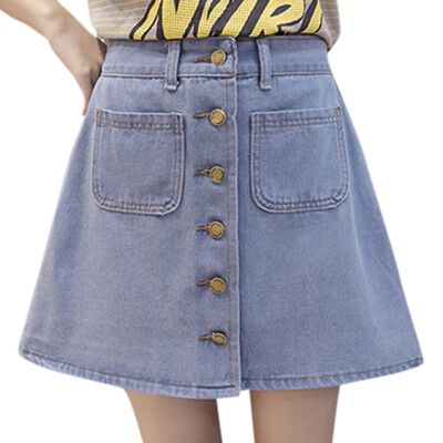 

Roseonmyhand Summer Women Short A-line Buttom Skirts High Waist Slim Pocket Causal Skirt