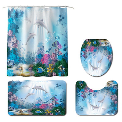 

Gobestart Non Slip Toilet Polyester Cover Mat Set Bathroom Shower Curtain