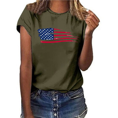 

Starmoon Women Plus Size National Flag Independence Day Print Short Sleeve T-Shirt Tops