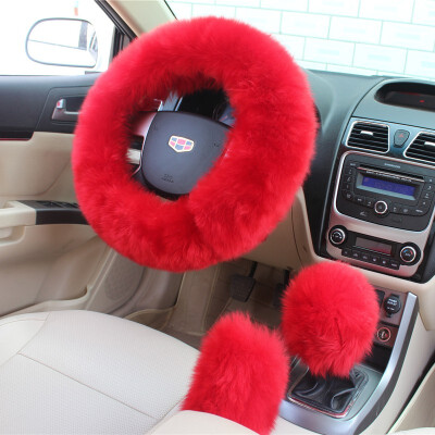 

Fashion 3Pcs Long Plush Fuzzy Steering Wheel Cover Light Camel Car Accessory