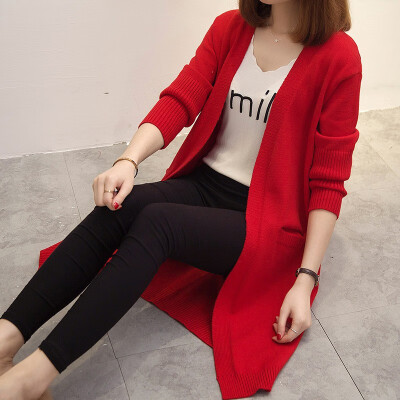 

Womens autumnwinter 2018 womens Korean version of solid color baggy knitted cardigan with a slim sweater jacket