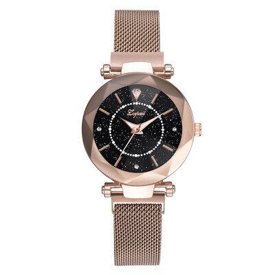 

Luxury Mesh Ladies Clock Magnet Buckle Women Starry Sky Diamond Watches Geometric Surface Fashion Casual Dress Quartz Wristwatch