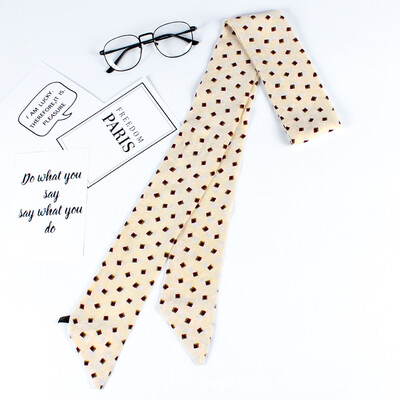 

Korean silk scarf spring&summer small scarf chiffon printing Variety scarf long double small bow tie decoration wild